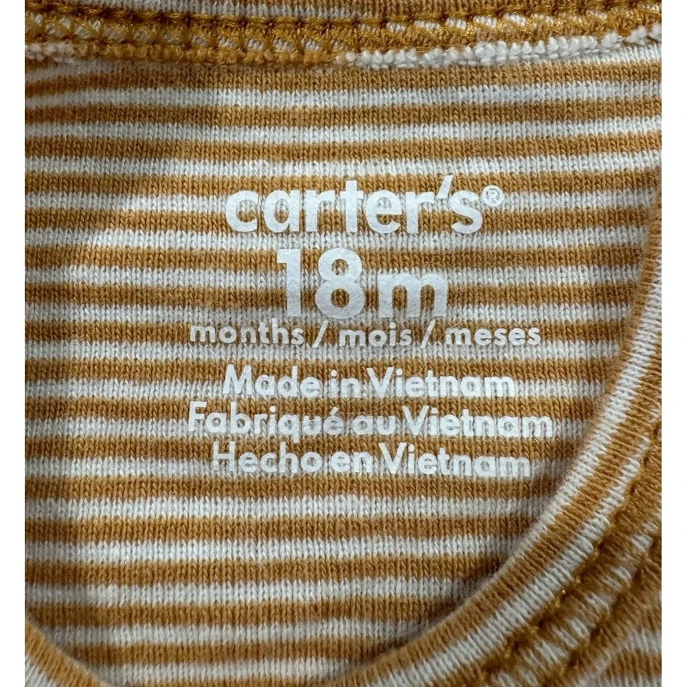 Carters Baby Boy Bodysuit 18 Months Orange White Striped Cotton Short Sleeve